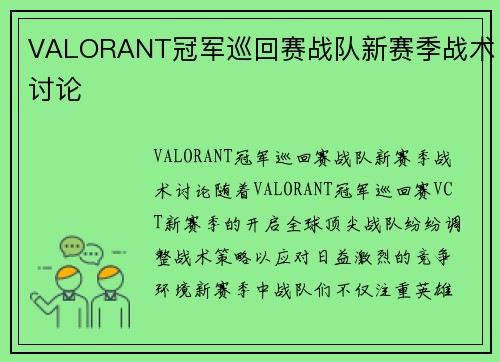 VALORANT冠军巡回赛战队新赛季战术讨论